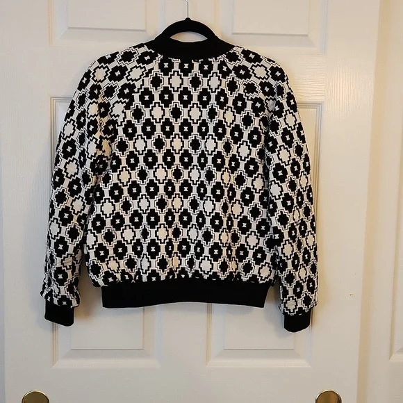 Iris Los Angeles Black White Geoprint Bomber Jacket     Size M - Picture 6 of 10